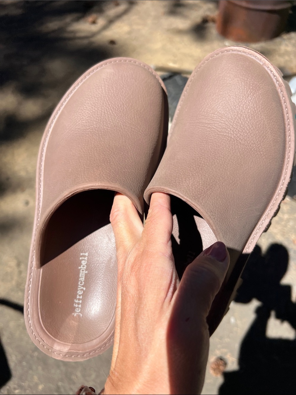 Jeffrey Campbell Mauve-Taupe Slip-On Leather Clogs - Picture 2 of 5